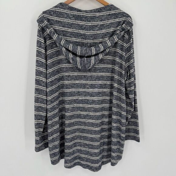 Lou & Grey Striped Hoodie Tunic Top Blue White Soft Knit Women XL Relaxed Fit - Picture 3 of 5
